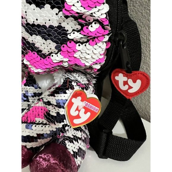 Ty Fashion Beanie Boo Zoey Zebra Reversible Sequin Backpack Black, White & Pink - Picture 6 of 12